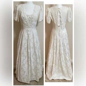 VTG Jessica McClintock Bridal Wedding Gown Dress Off White Beaded Damask
